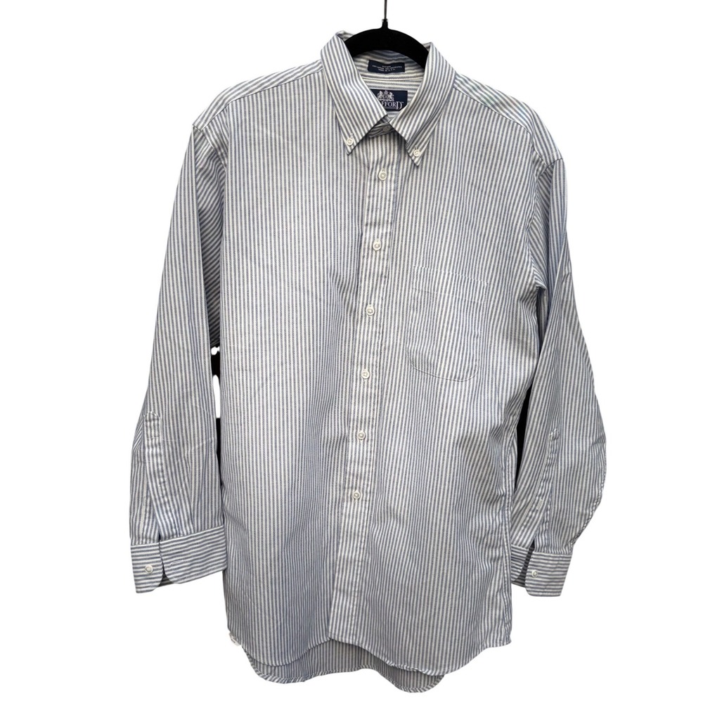 Stafford Mens Blue White Striped Oxford Button Down Shirt 16 33 Made in USA